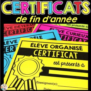 certificats de fin d'année scolaire French End of Year Awards