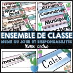 menu du jour responsabilités étiquettes pour la classe thème cactus