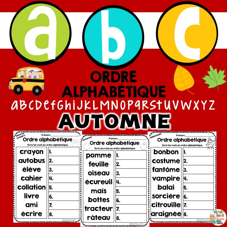 Ordre alphabétique - Thème: AUTOMNE - Michelle Dupuis Education